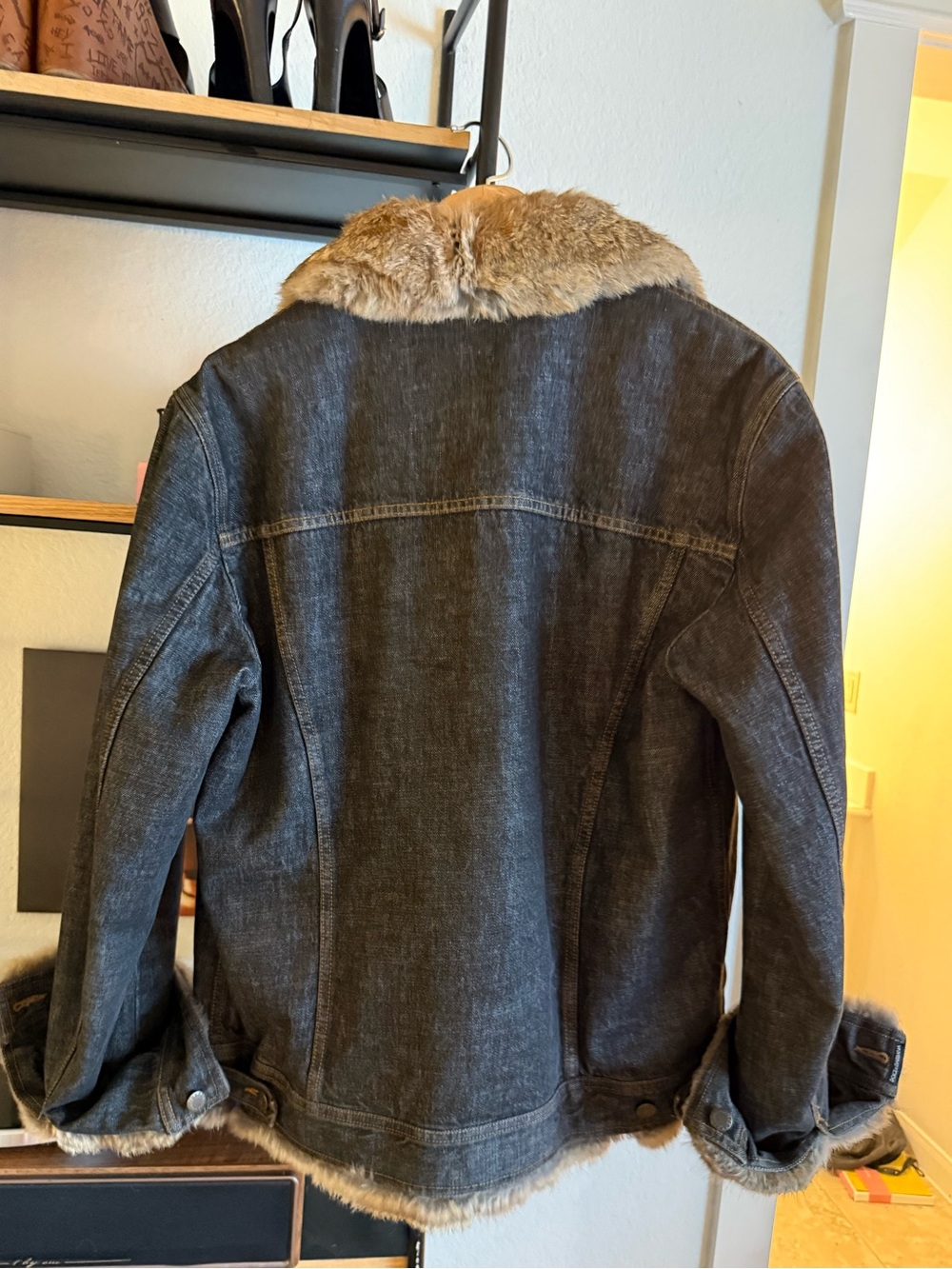 Vintage Dolce & Gabbana Dark Denim Jacket with Brown Rabbit Fur Lining - Picture 5 of 5